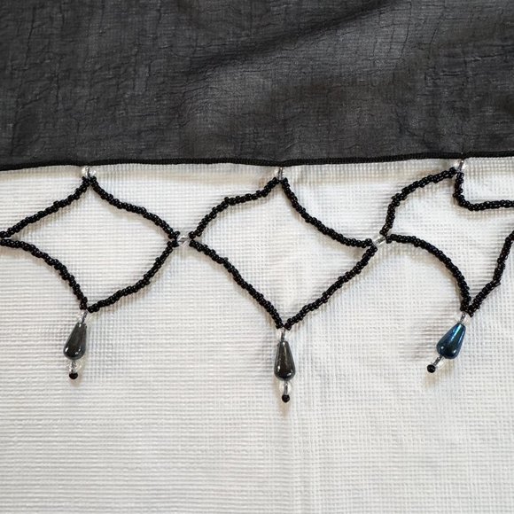 Sheer Black Beaded Fringe Chiffon Sarong Wrap Handmade - Picture 7 of 8